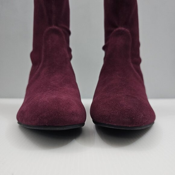 NEW Stuart Weitzman Allshine Ankle Boot Size 8 Wine Red Suede Sock Jewel Heel - Picture 5 of 13